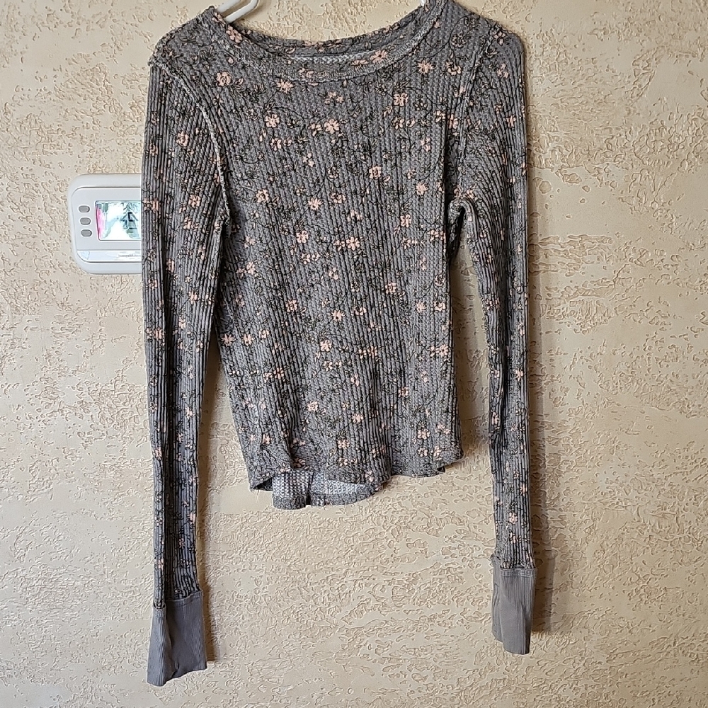 FP Movement by Free People Gray and Pink Floral Long Sleeve Top